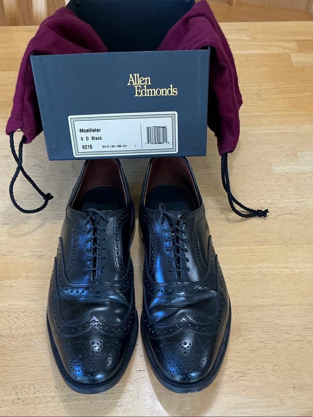 Allen Edmonds McAllister Black Leather Wingtip Brogues